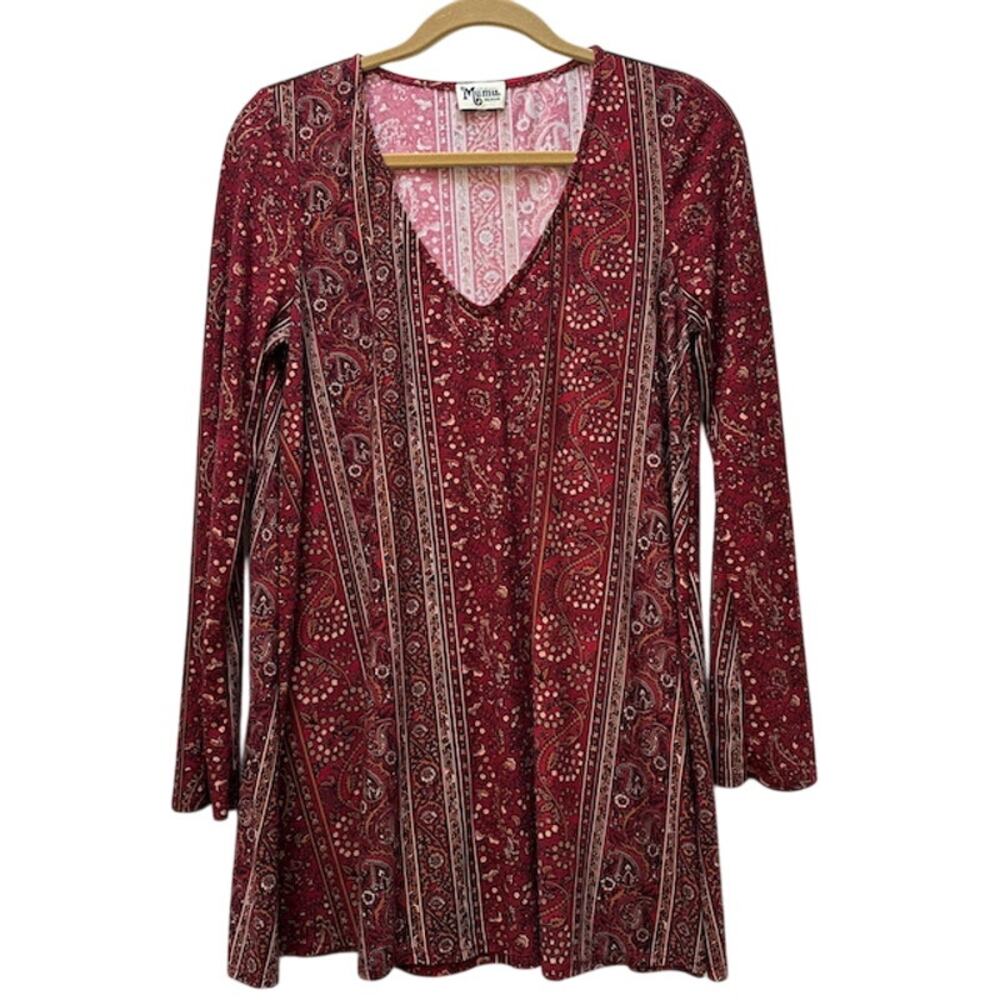 Show Me Your Mumu Mini Dress Tunic Bryce Hutton Stripe Maroon Paisley Medium USA